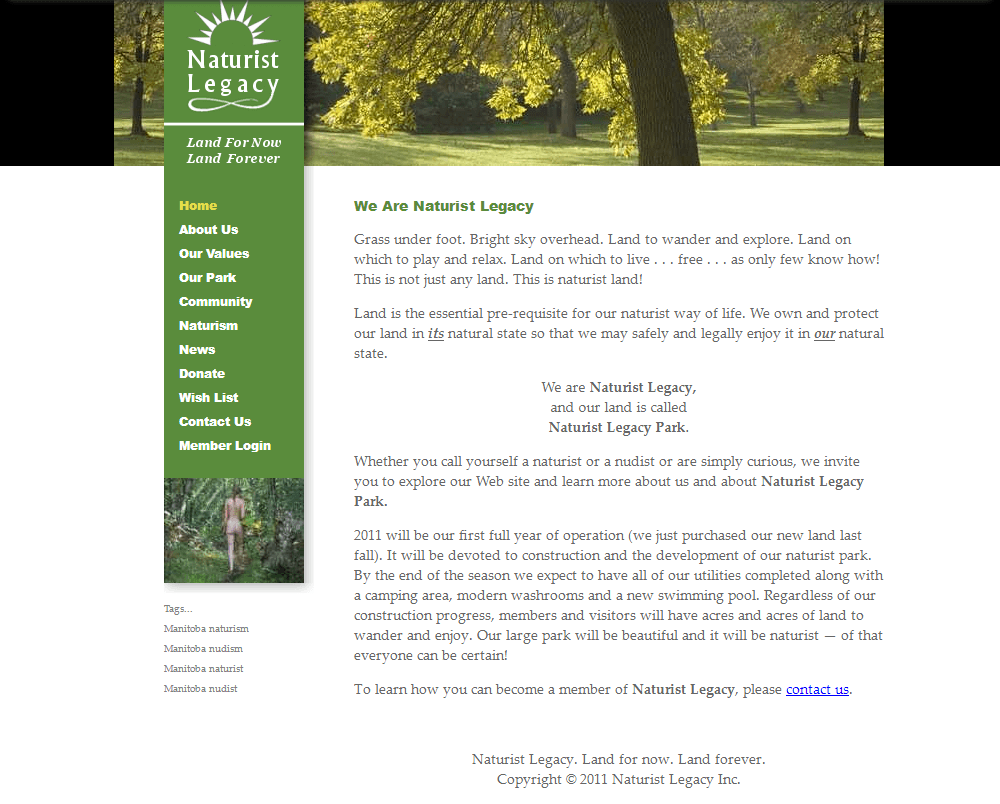 Naturist Legacy History: Their website in 2011